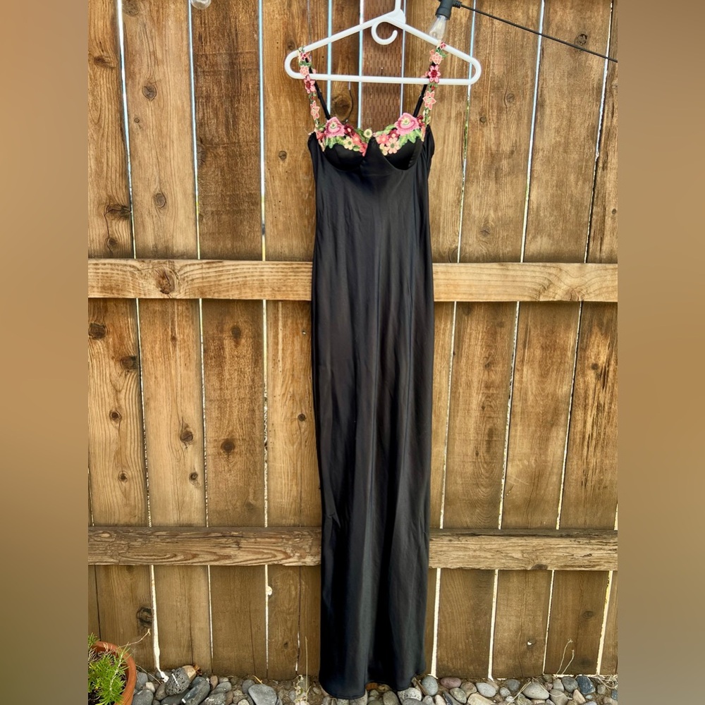 Black Maxi Dress with Floral Embroidery